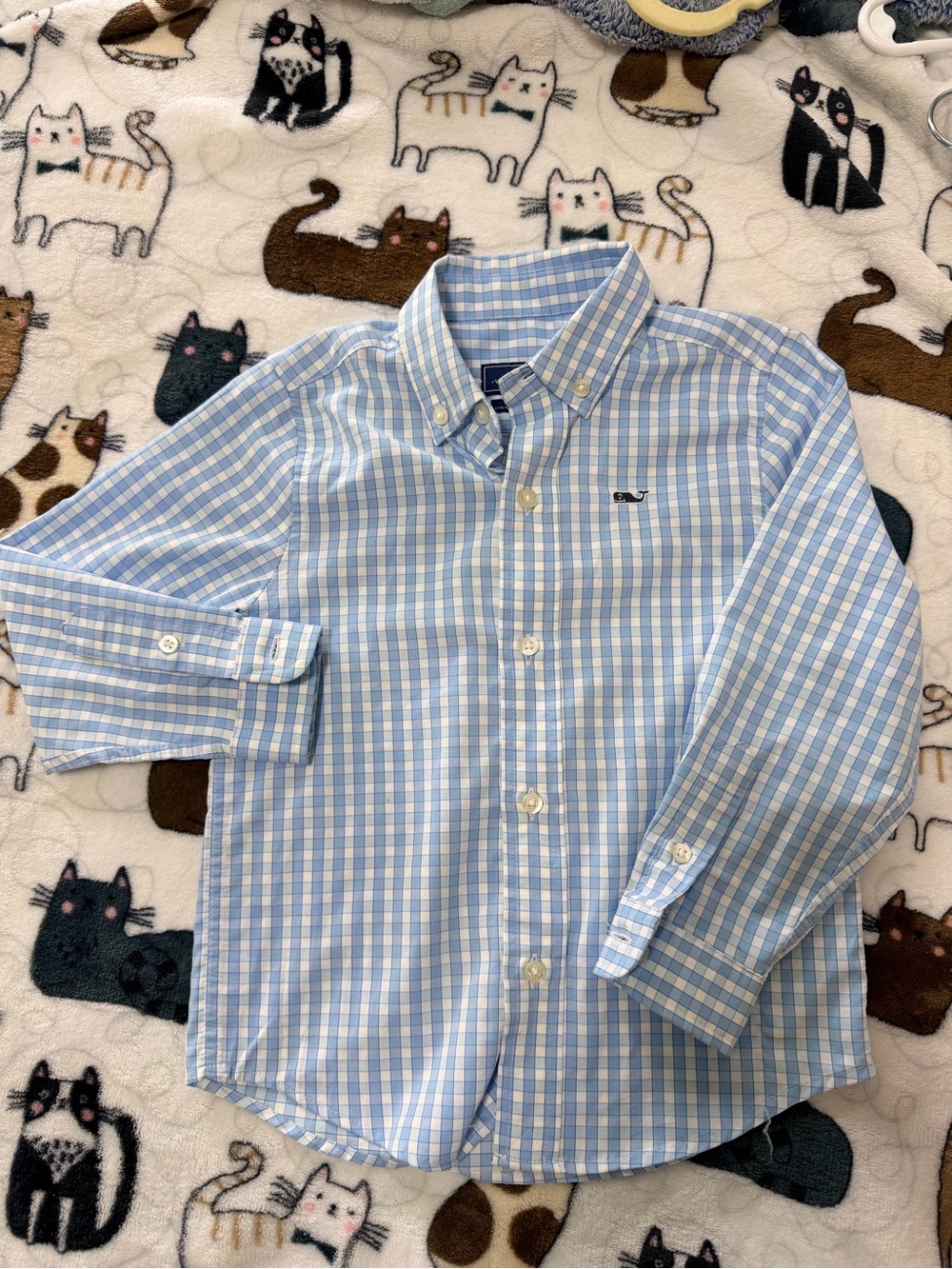 Vineyard Vines Light Blue and White Gingham Button-Down Shirt - Boys